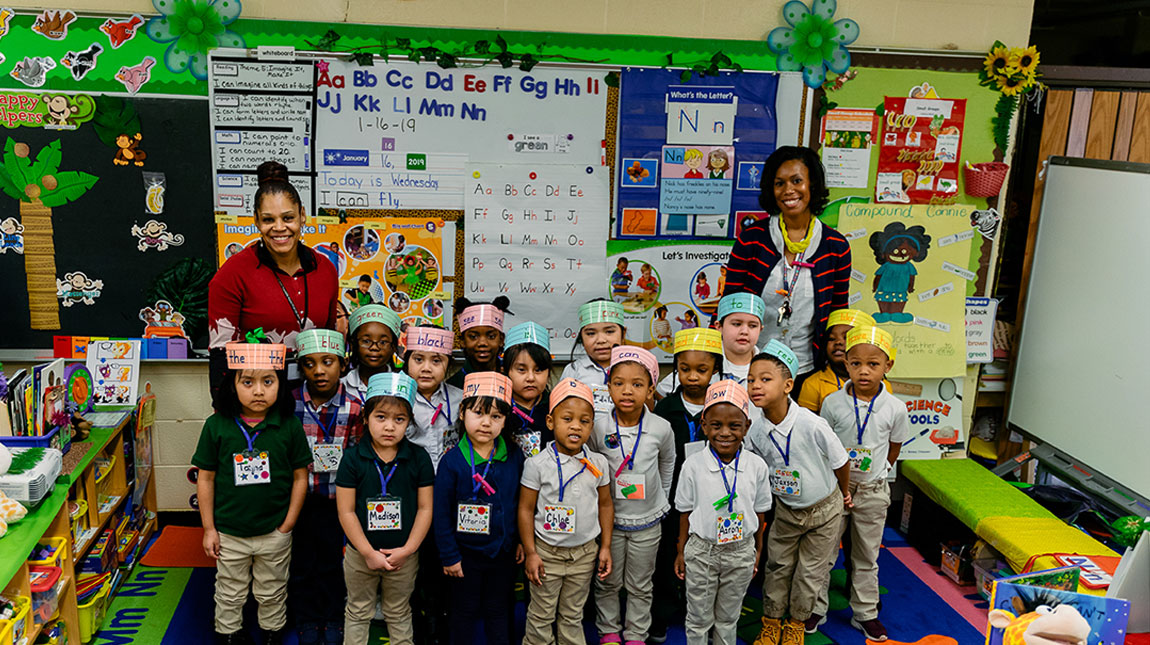 Group of pre-k students with their teachers
