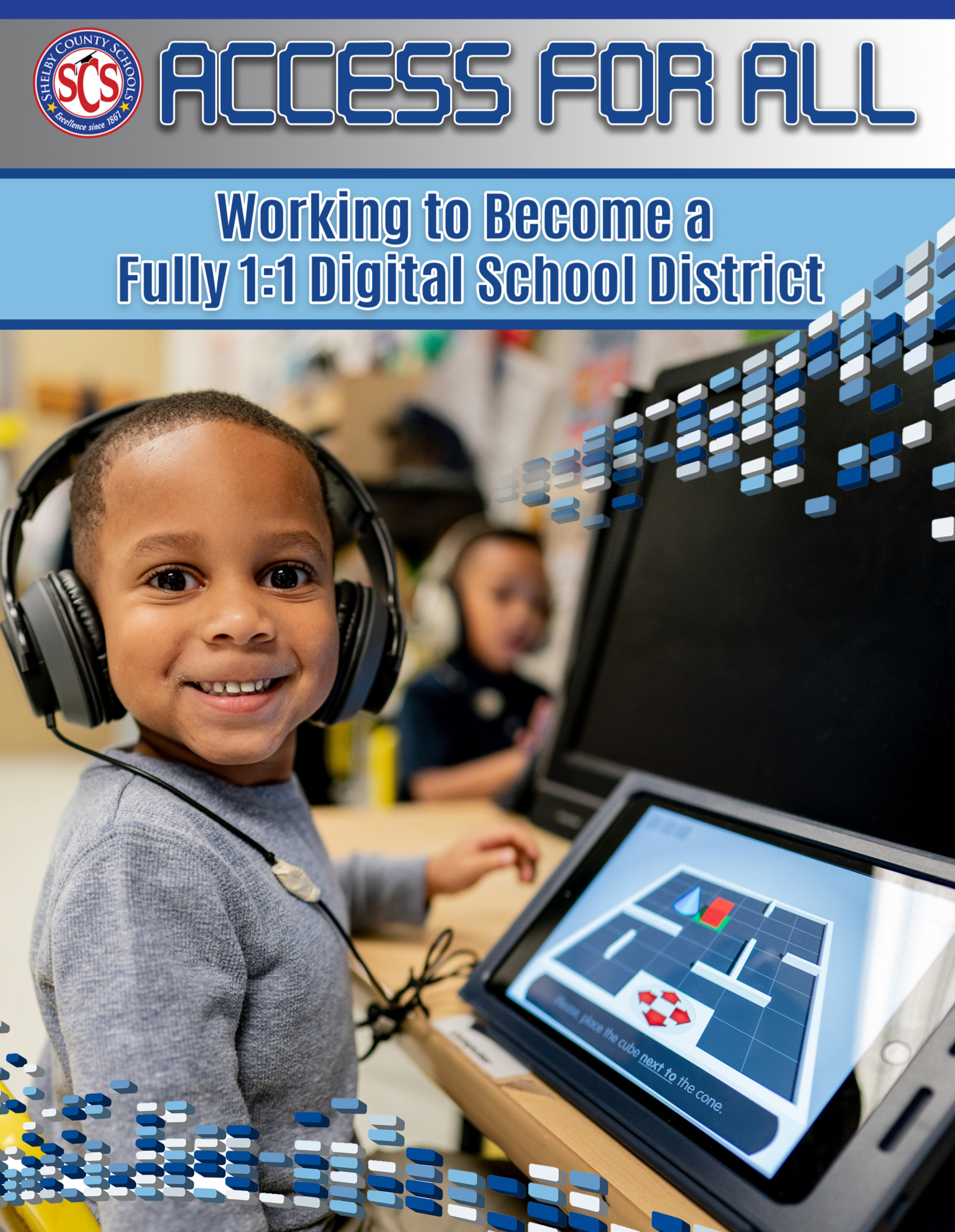 Child smiling and using laptop
