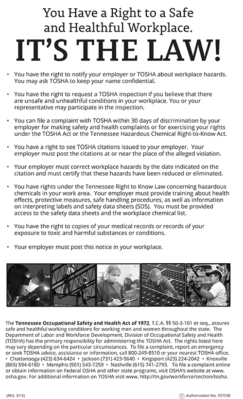 TOSHA Job Safety and Health Poster
