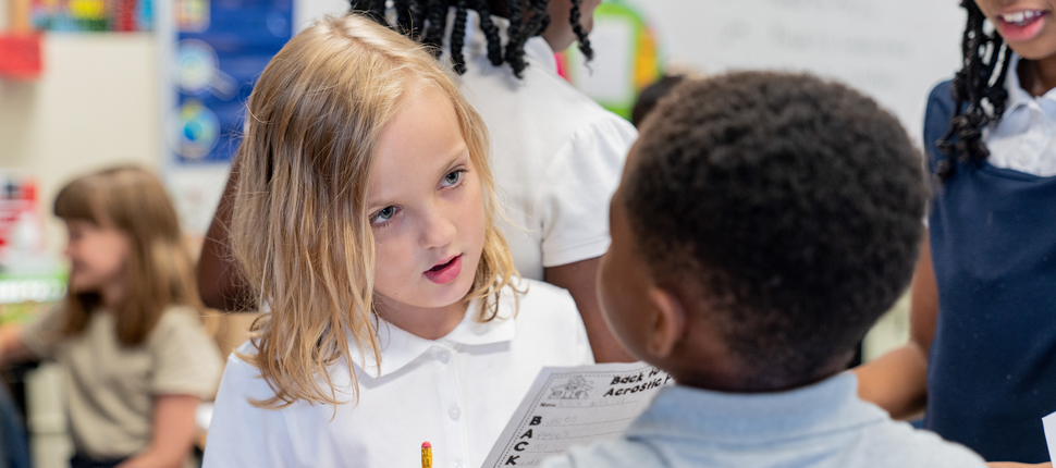 Elementary school students studying