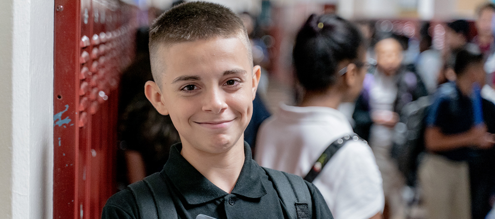 School boy smiling