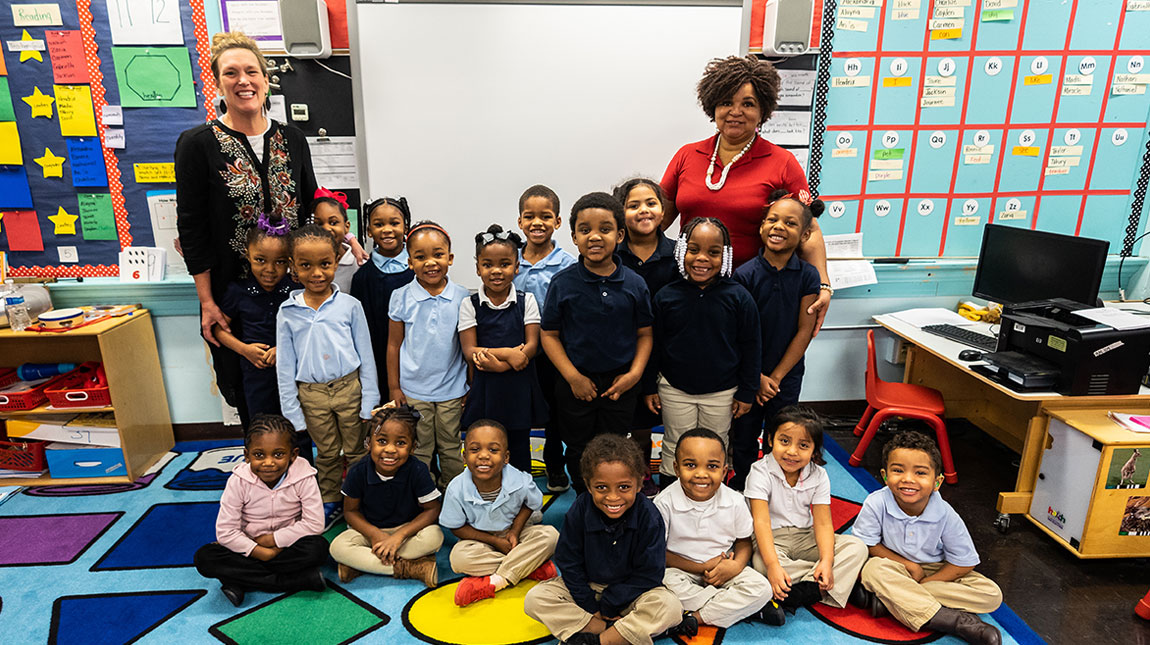 Group of pre-k students with their teachers