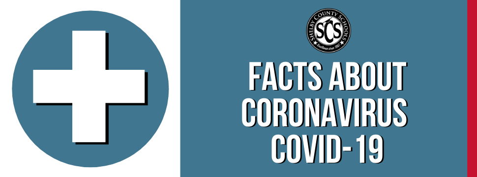A red cross on gray, circular background and Facts About Coronavirus