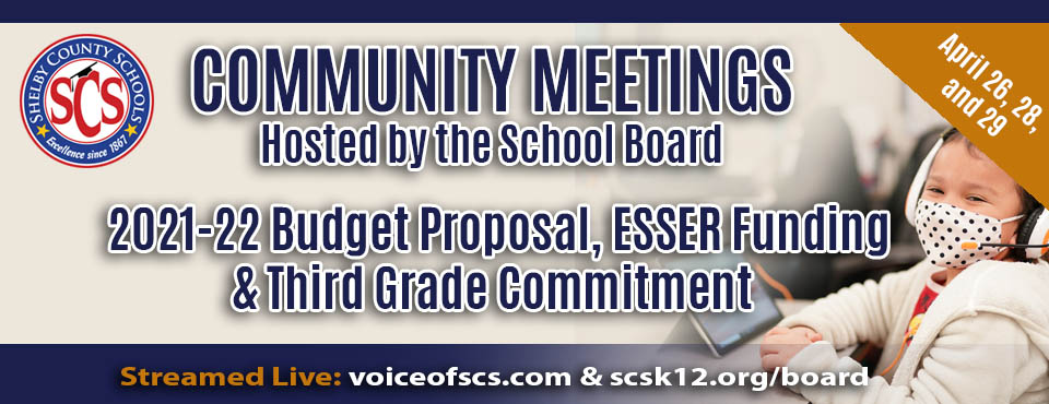 School Board Community Meetings April 26, 28, 29 banner